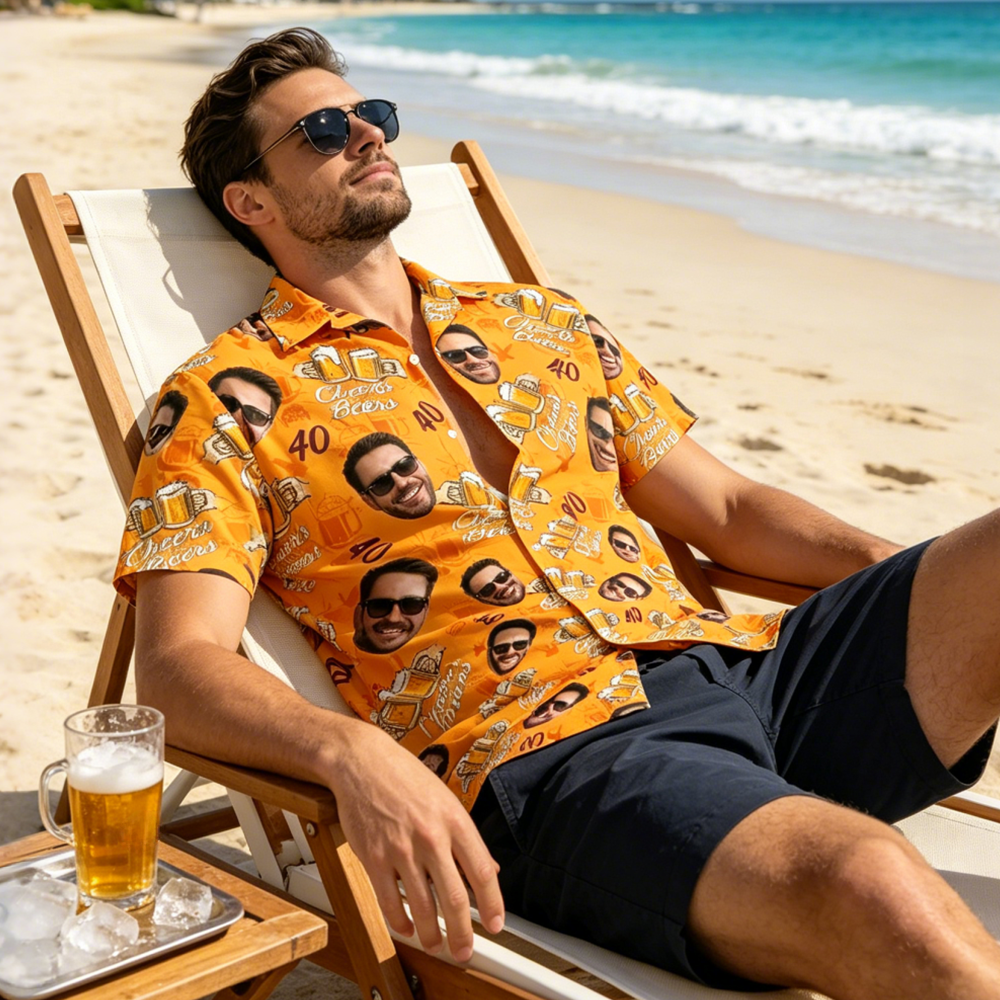 Custom photo Hawaiian shirt worn on a beach lounger