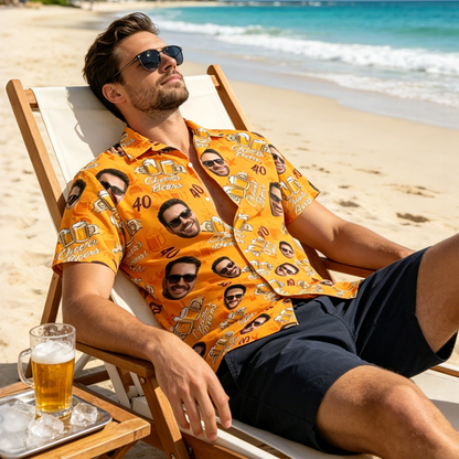 Custom photo Hawaiian shirt worn on a beach lounger