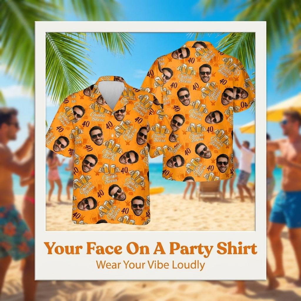Yellow custom face Hawaiian shirt with all-over photo print