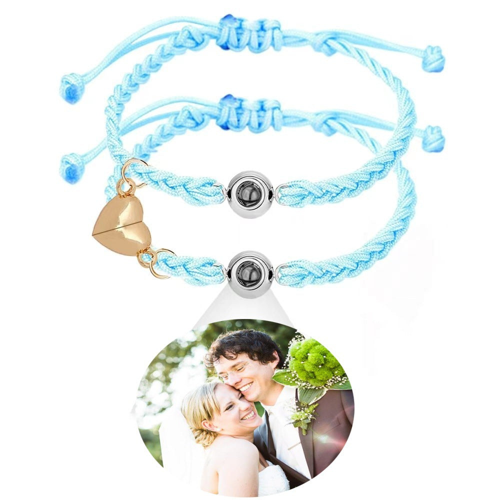 Magnetic Heart Photo Projection Couple Bracelet