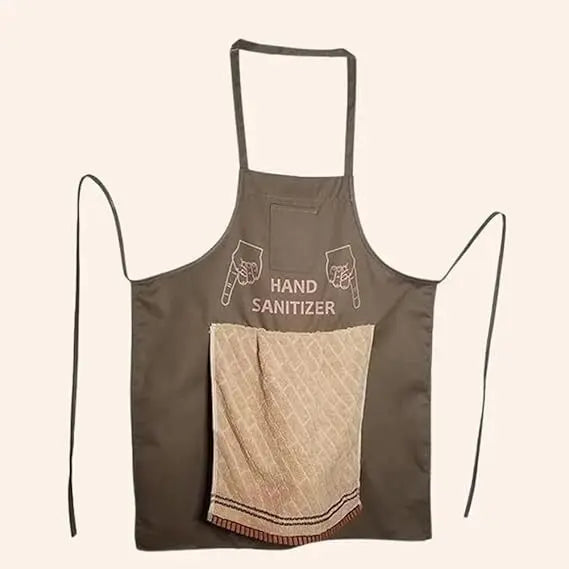 Custom-name apron with printed grilling utensils above the front pocket