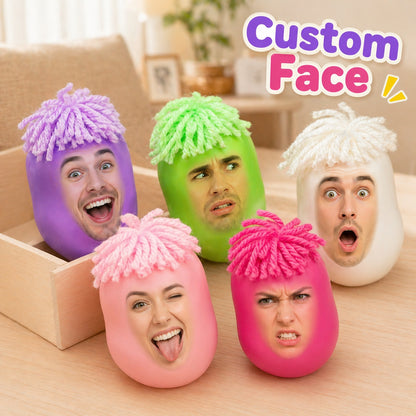 Personalized face squishy toys in assorted colors with yarn-style hair
