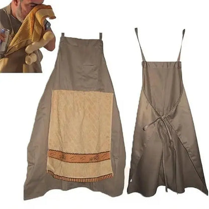 Front and back views of the brown personalized novelty apron