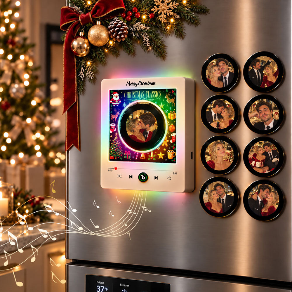 White PRO music fridge magnet with colorful RGB lighting