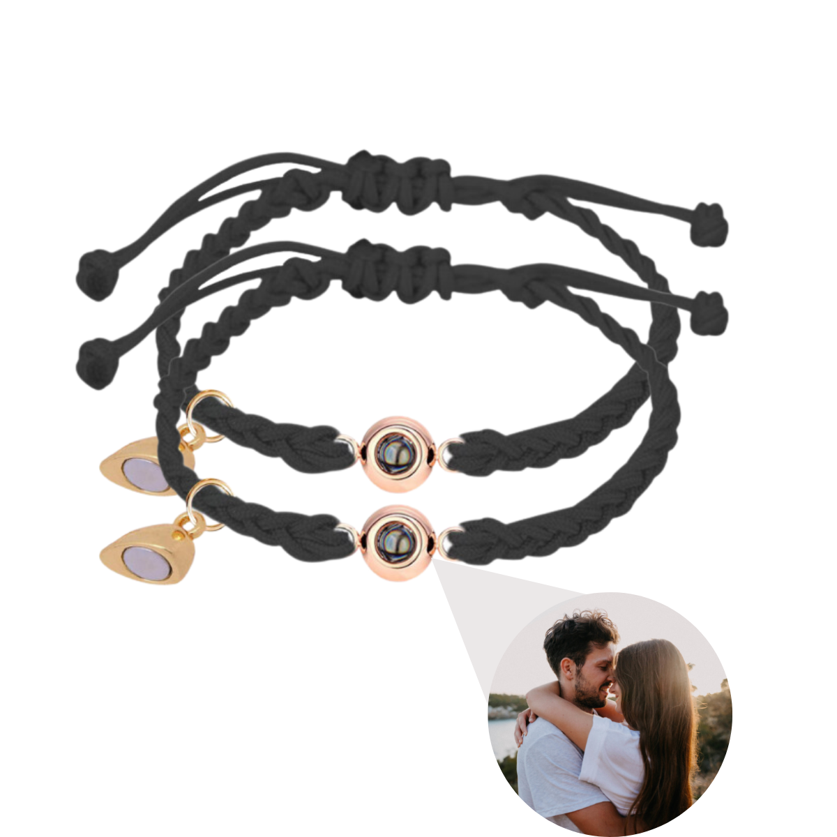 Magnetic Heart Photo Projection Couple Bracelet