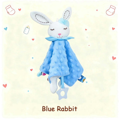 Blue rabbit baby lovey with ribbon tags