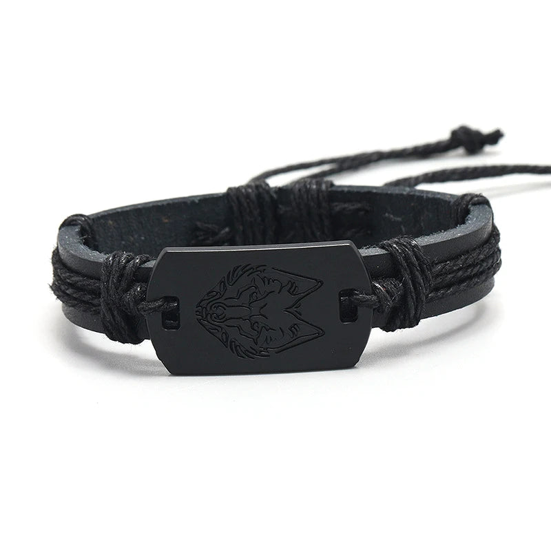 Wolf Head Leather Bracelet: Bold Rock Punk Style Jewelry Gift