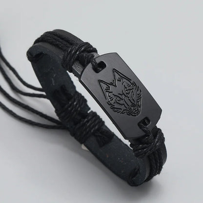 Wolf Head Leather Bracelet: Bold Rock Punk Style Jewelry Gift