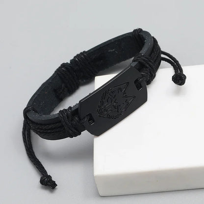 Wolf Head Leather Bracelet: Bold Rock Punk Style Jewelry Gift