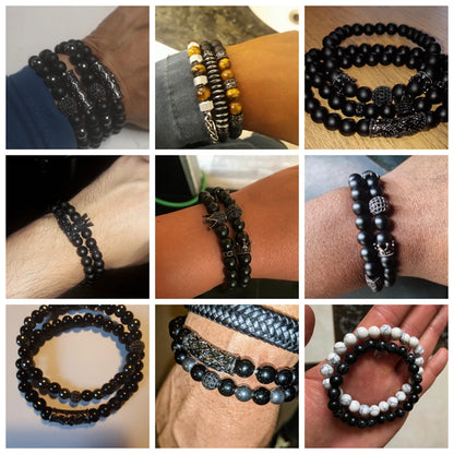 Mens Beaded Bracelets Natural Tiger Eye, Hematite, and Obsidian Beaded Bracelet for Men - Unleash Positive Energy and Confidence!