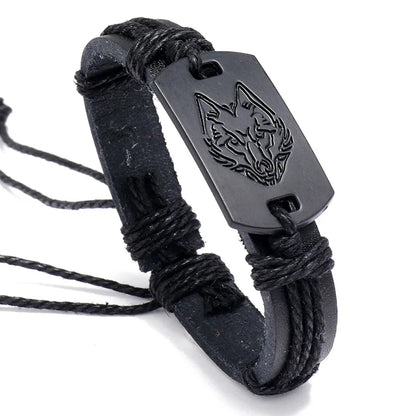 Wolf Head Leather Bracelet: Bold Rock Punk Style Jewelry Gift