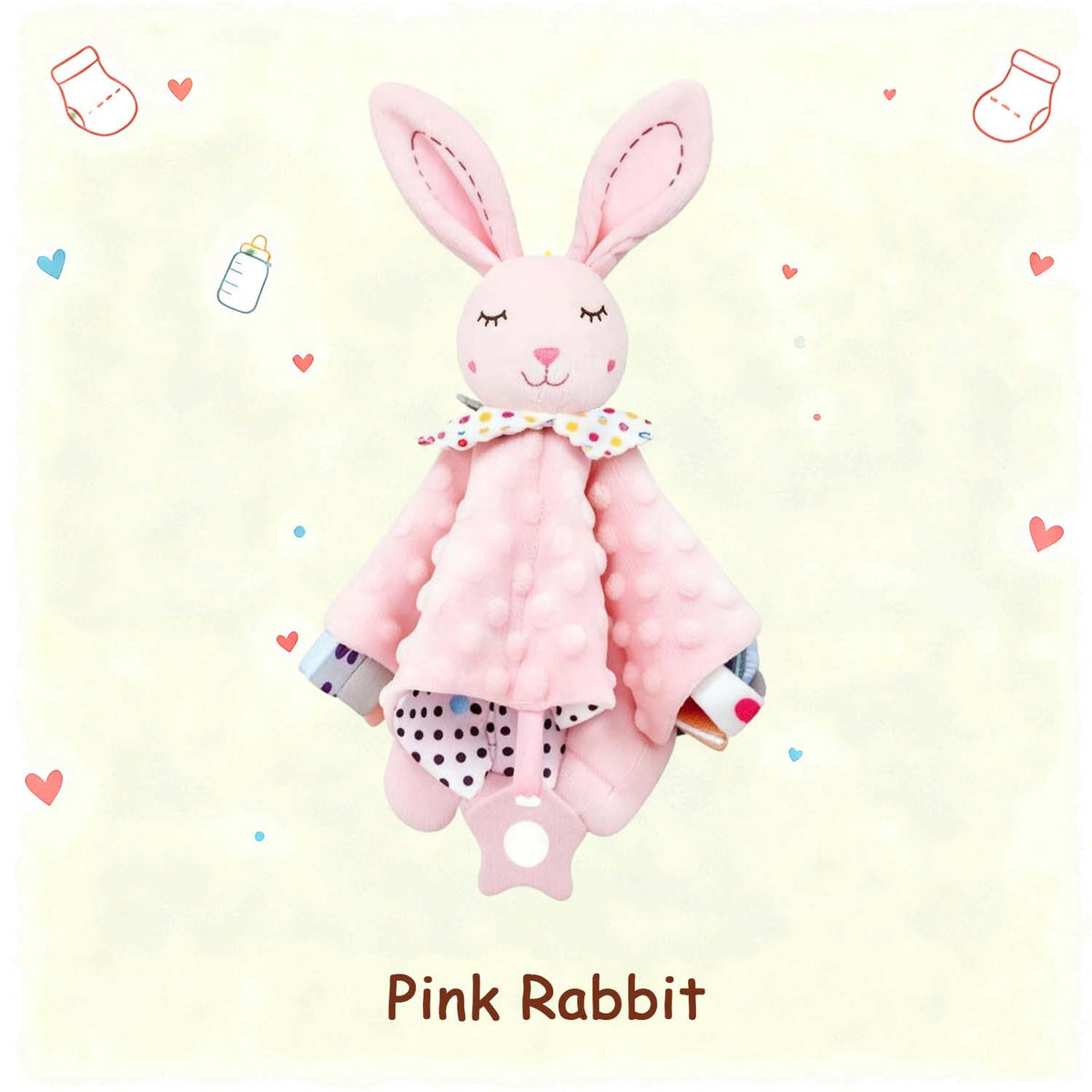 Pink rabbit baby lovey with textured blanket panel
