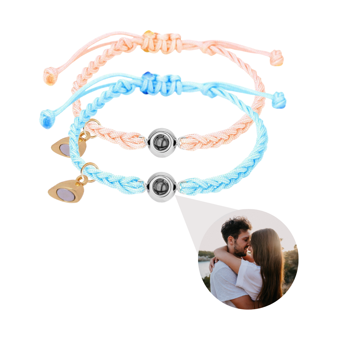 Magnetic Heart Photo Projection Couple Bracelet