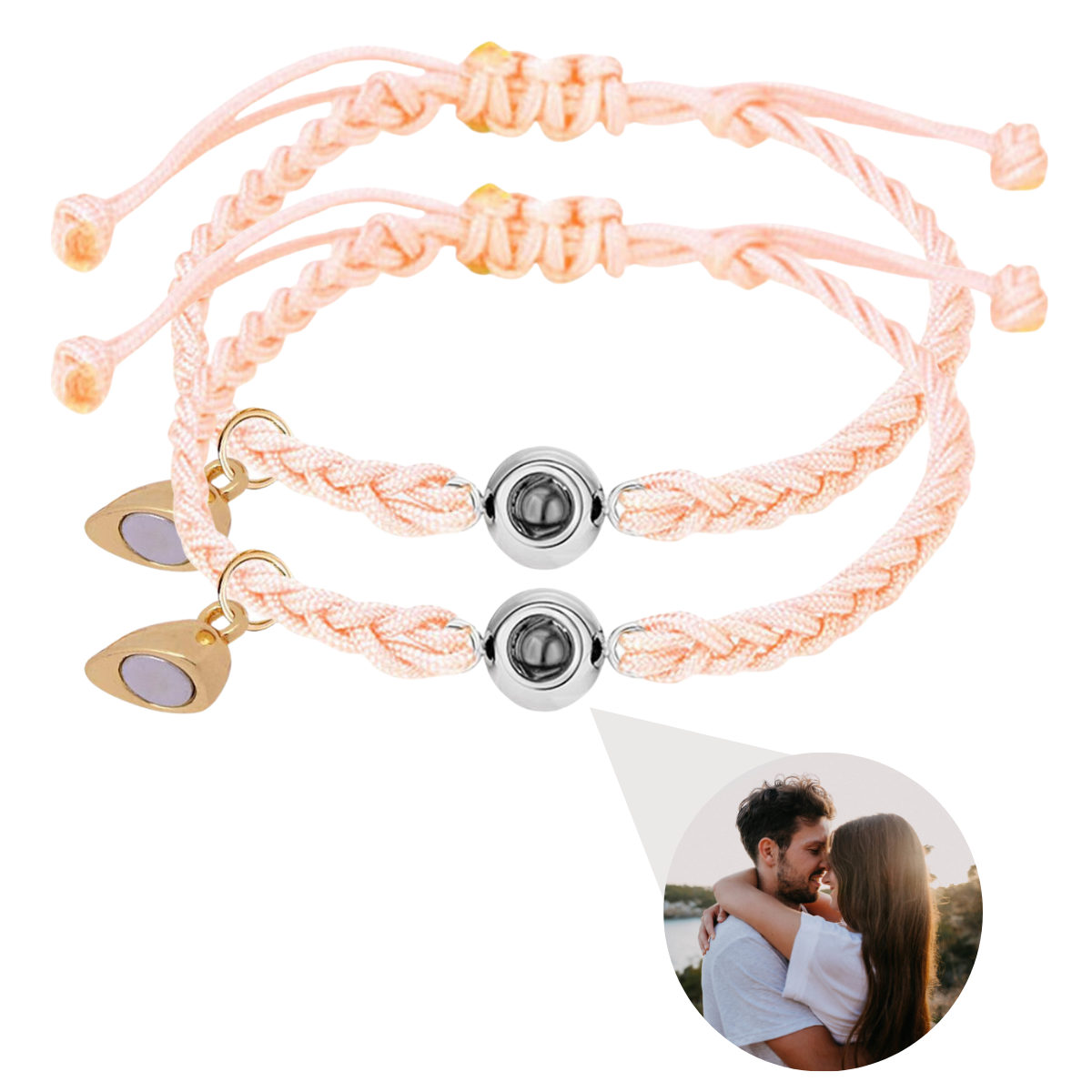 Magnetic Heart Photo Projection Couple Bracelet