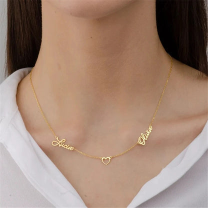 Collana con due nomi e collana personalizzata delicata con cuore