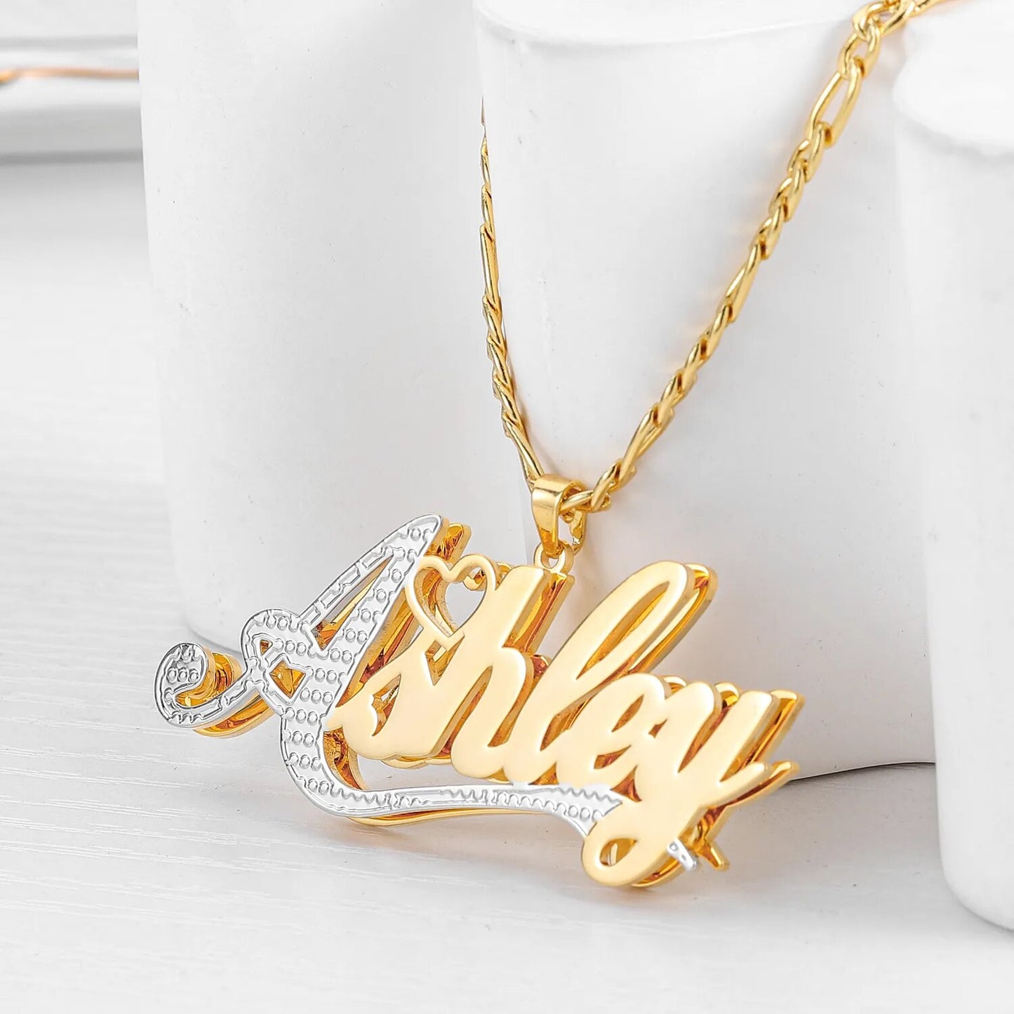 Custom Double 18K Gold Plated Name Necklace