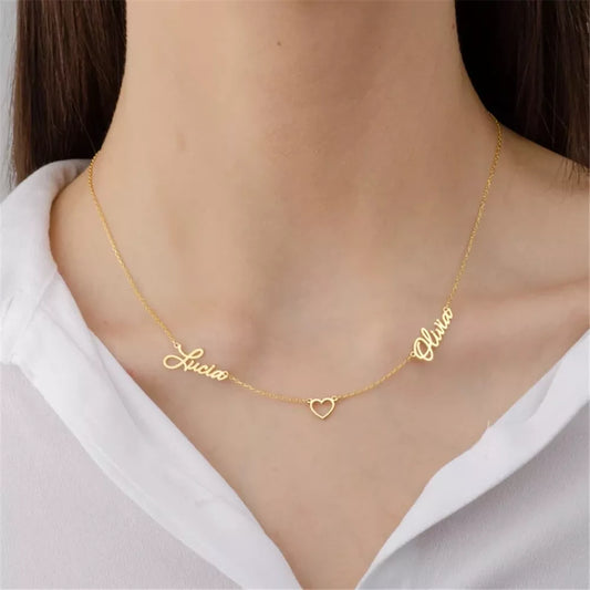 Collana con due nomi e collana personalizzata delicata con cuore