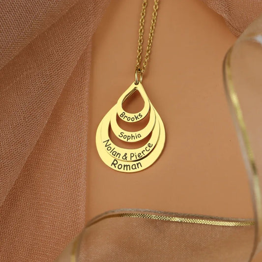 Personalized 18ct Gold Plated Water Drop Family Name Pendant