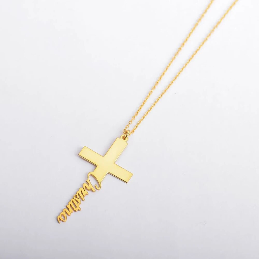 Vintage Christian Customized Cross Necklace With Name