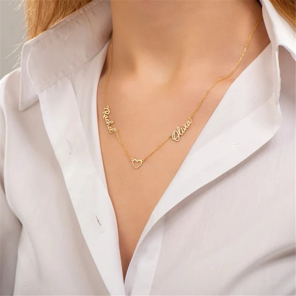 Collana con due nomi e collana personalizzata delicata con cuore