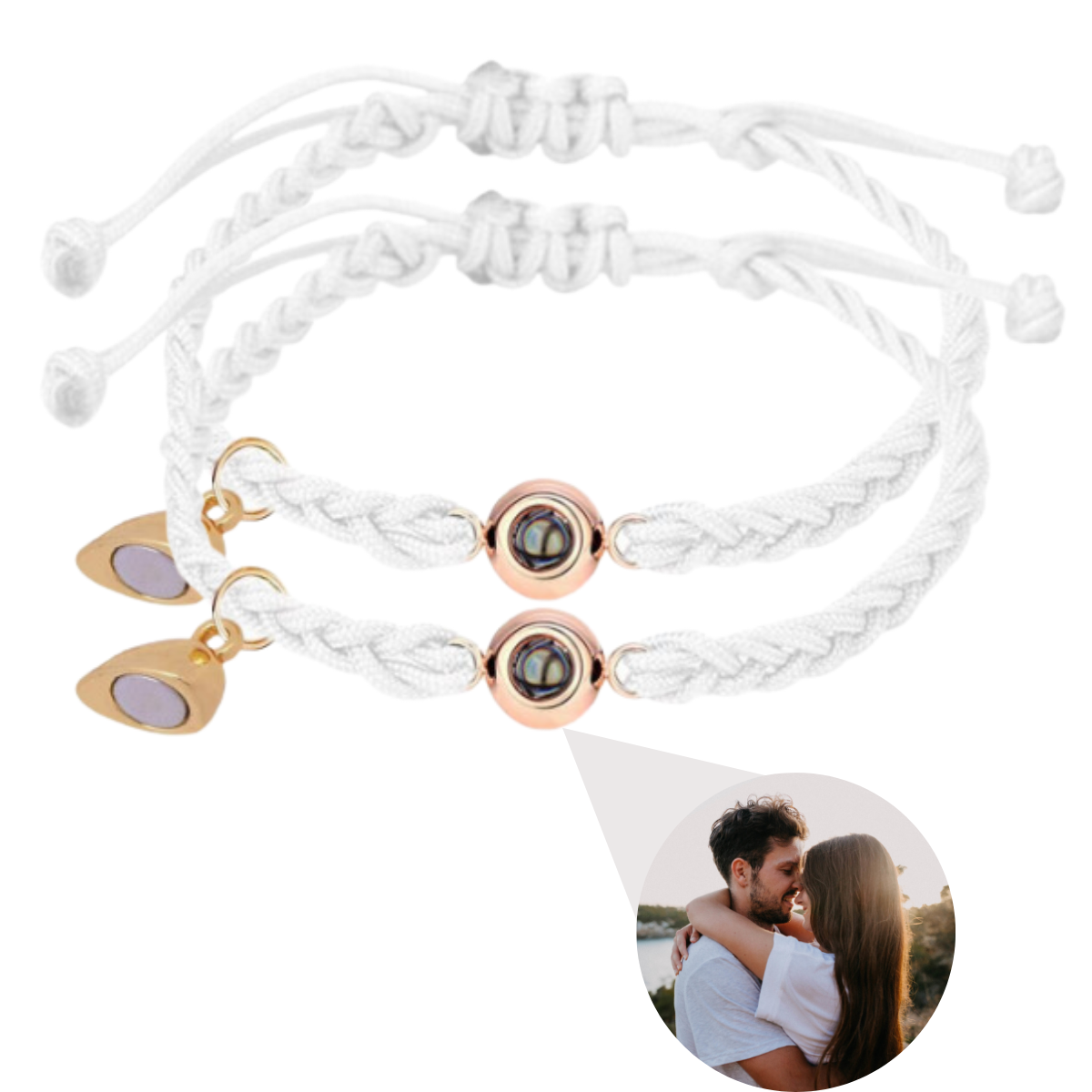 Magnetic Heart Photo Projection Couple Bracelet