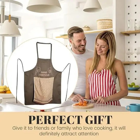 Custom-name novelty apron shown beside a couple cooking together