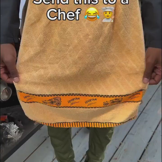 Personalized adult novelty BBQ apron product demonstration
