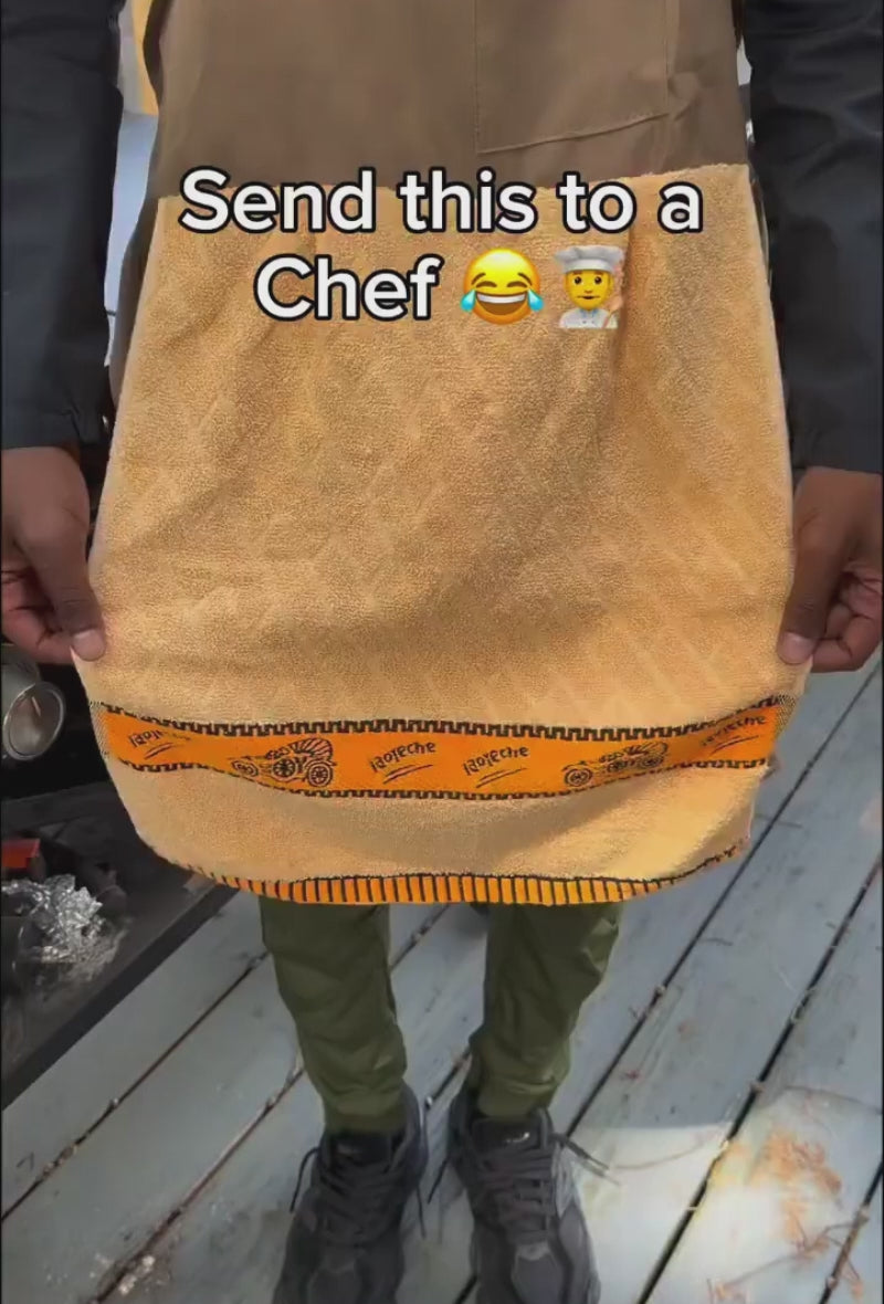 Personalized adult novelty BBQ apron product demonstration