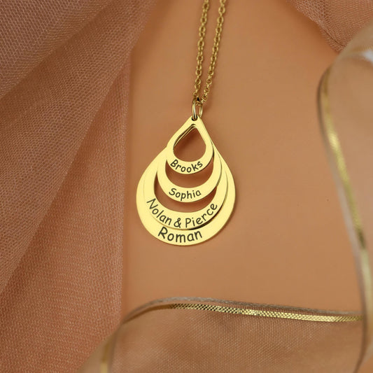 Personalized 18ct Gold Plated Water Drop Family Name Pendant