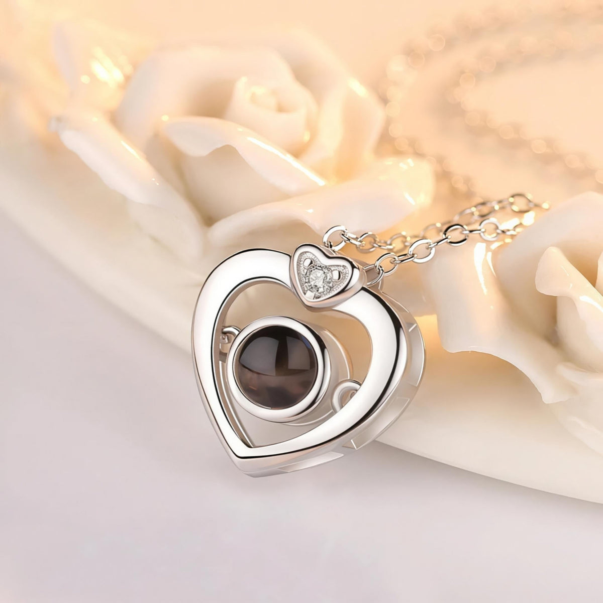 Double Heart Photo Projection Necklace