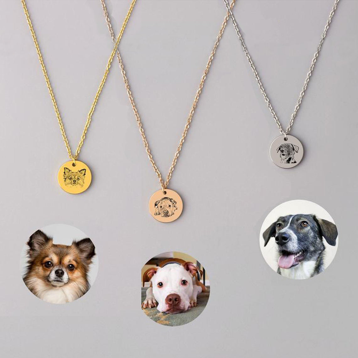 Custom Personalized Pet Portrait Name Necklaces