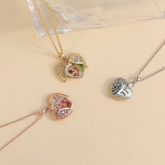 Custom heart-shaped semi hollow Peach Heart Necklace