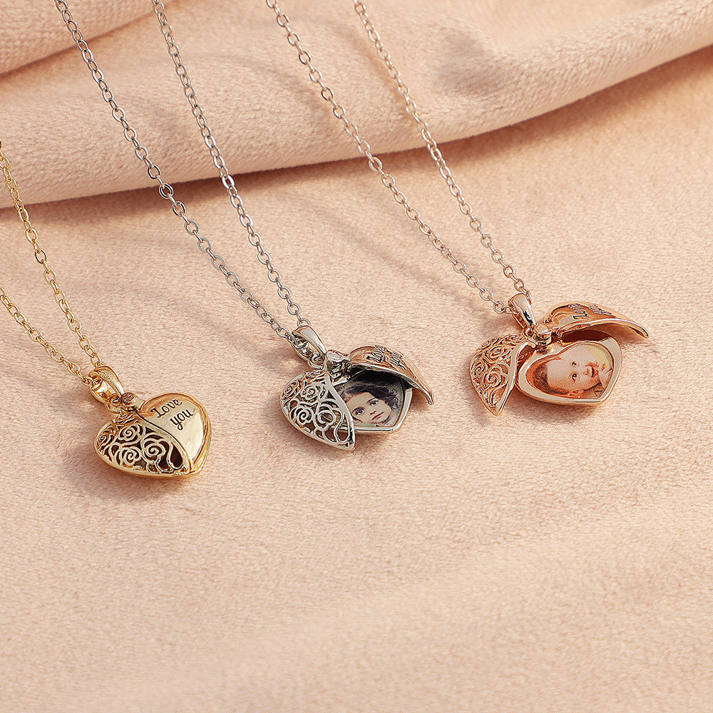 Personalized heart-shaped semi hollow Peach Heart Necklace