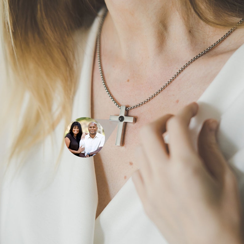 Personalized Picture Projection cross Necklace