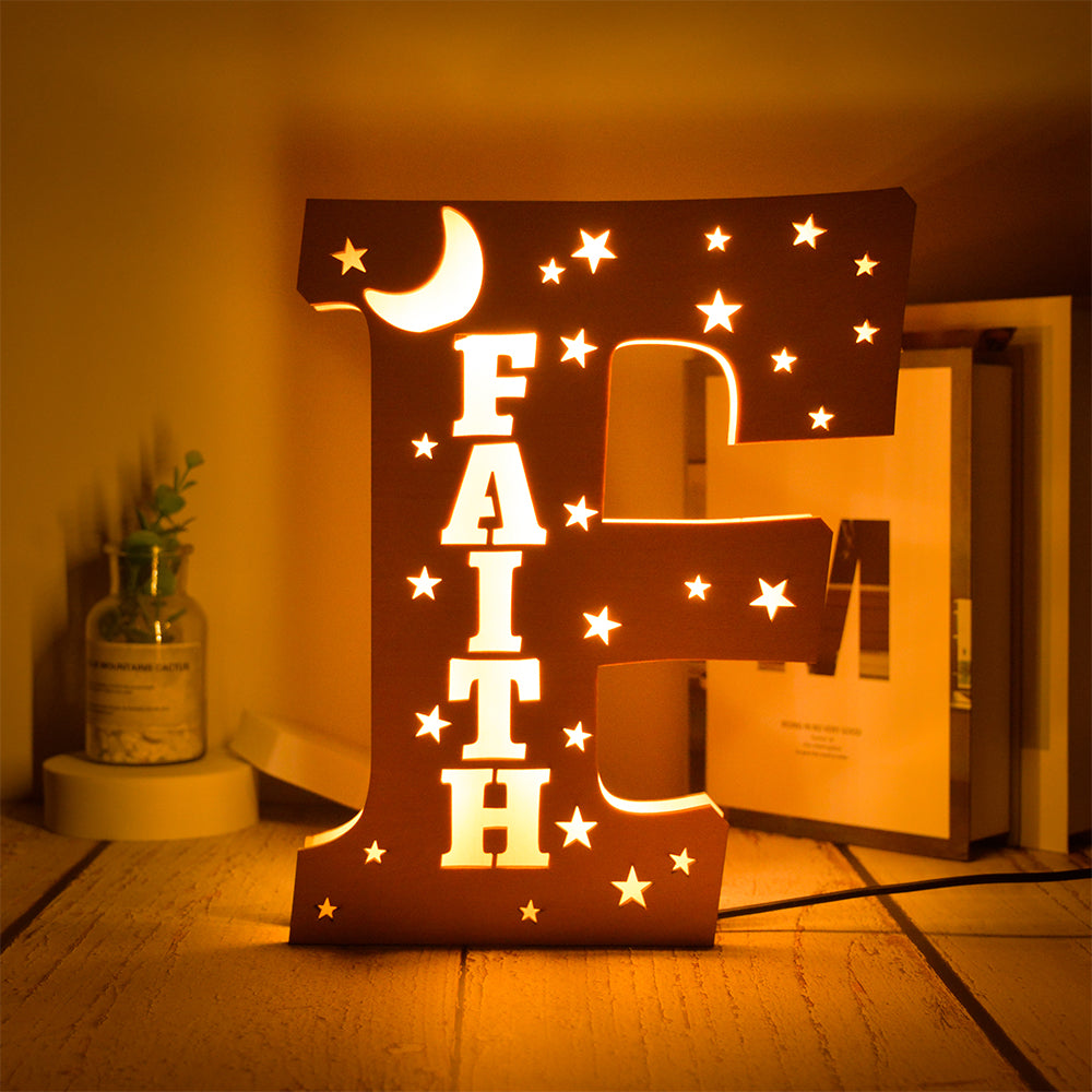 Custom 26 Letters Hollow with Stars Wooden Lamp