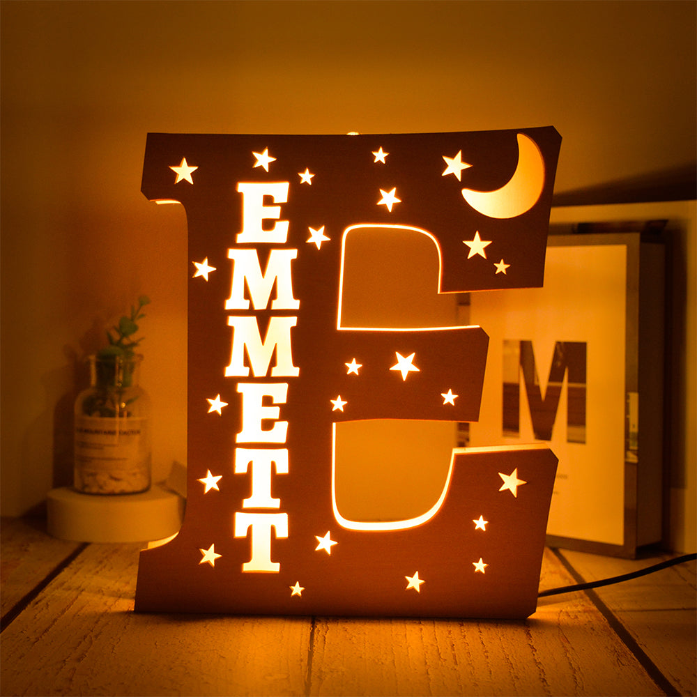 Custom 26 Letters Hollow with Stars Wooden Lamp