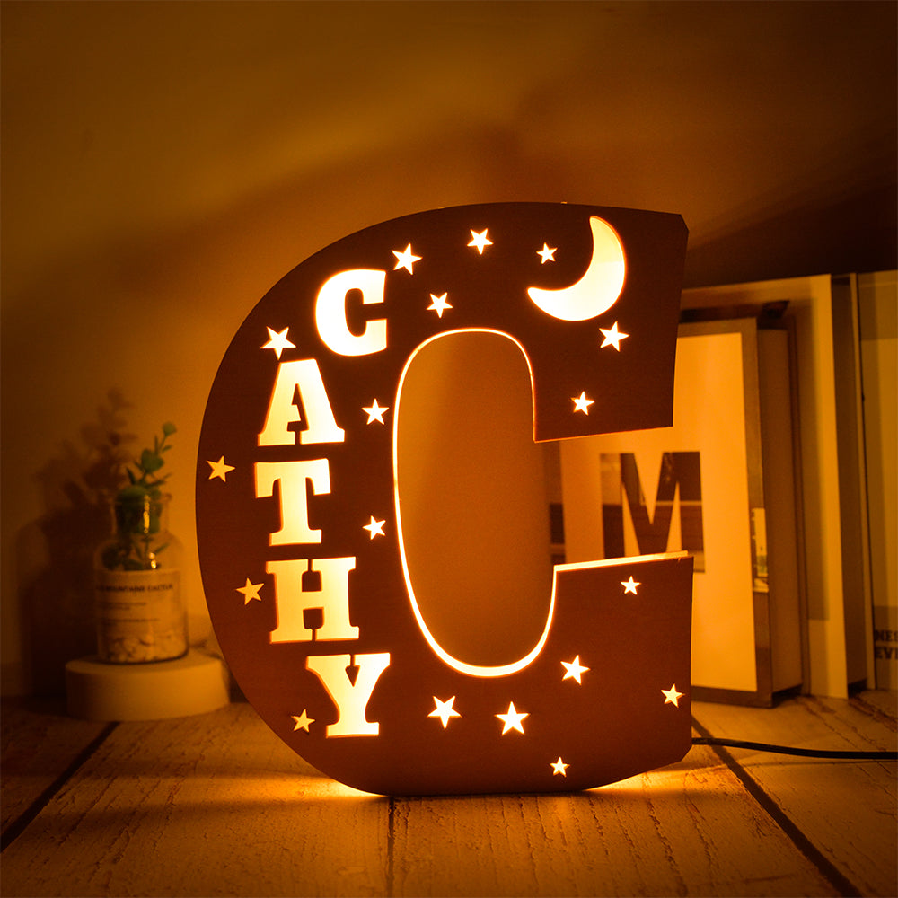 Custom 26 Letters Hollow with Stars Wooden Lamp