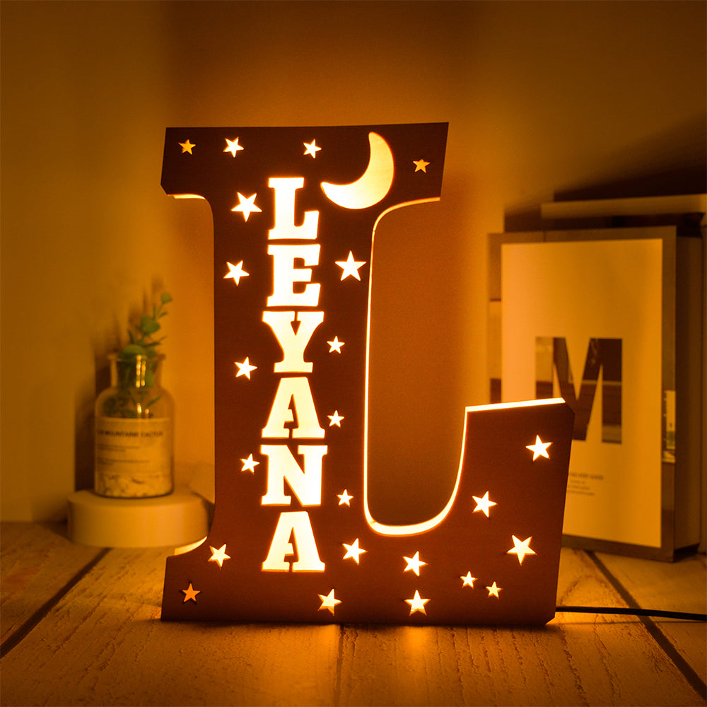 Custom 26 Letters Hollow with Stars Wooden Lamp