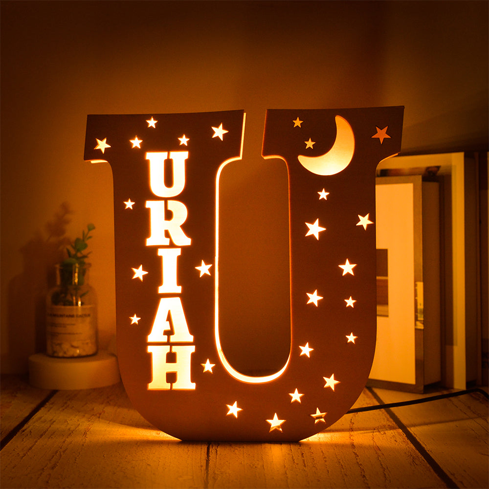 Custom 26 Letters Hollow with Stars Wooden Lamp