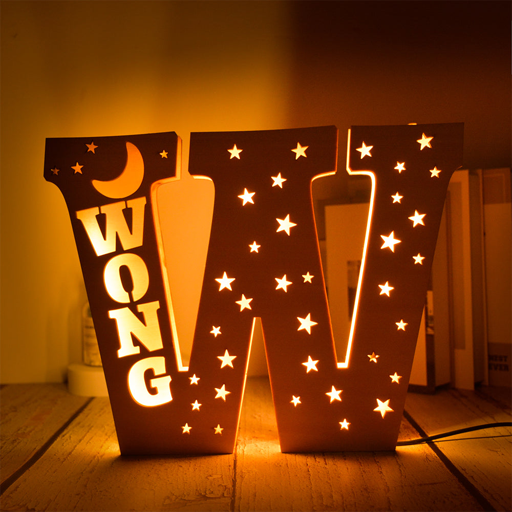 Custom 26 Letters Hollow with Stars Wooden Lamp