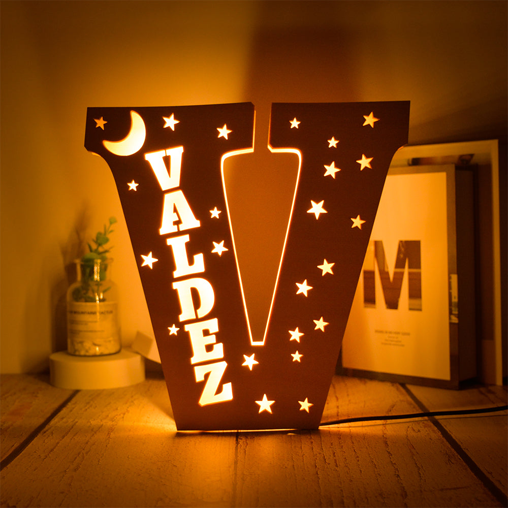 Custom 26 Letters Hollow with Stars Wooden Lamp