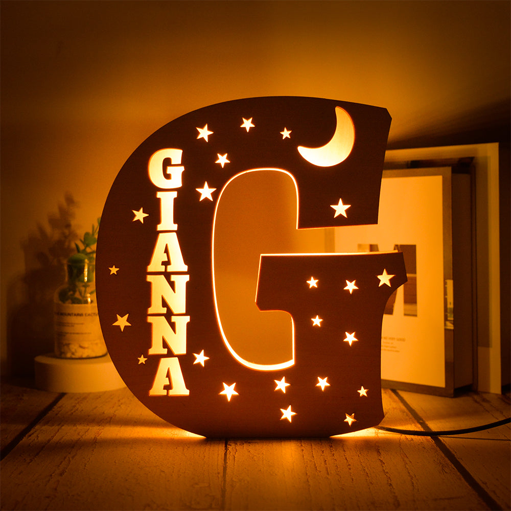 Custom 26 Letters Hollow with Stars Wooden Lamp