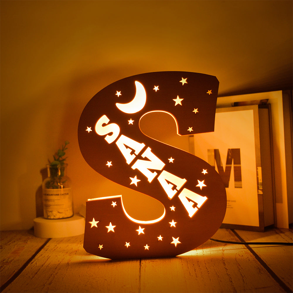 Custom 26 Letters Hollow with Stars Wooden Lamp