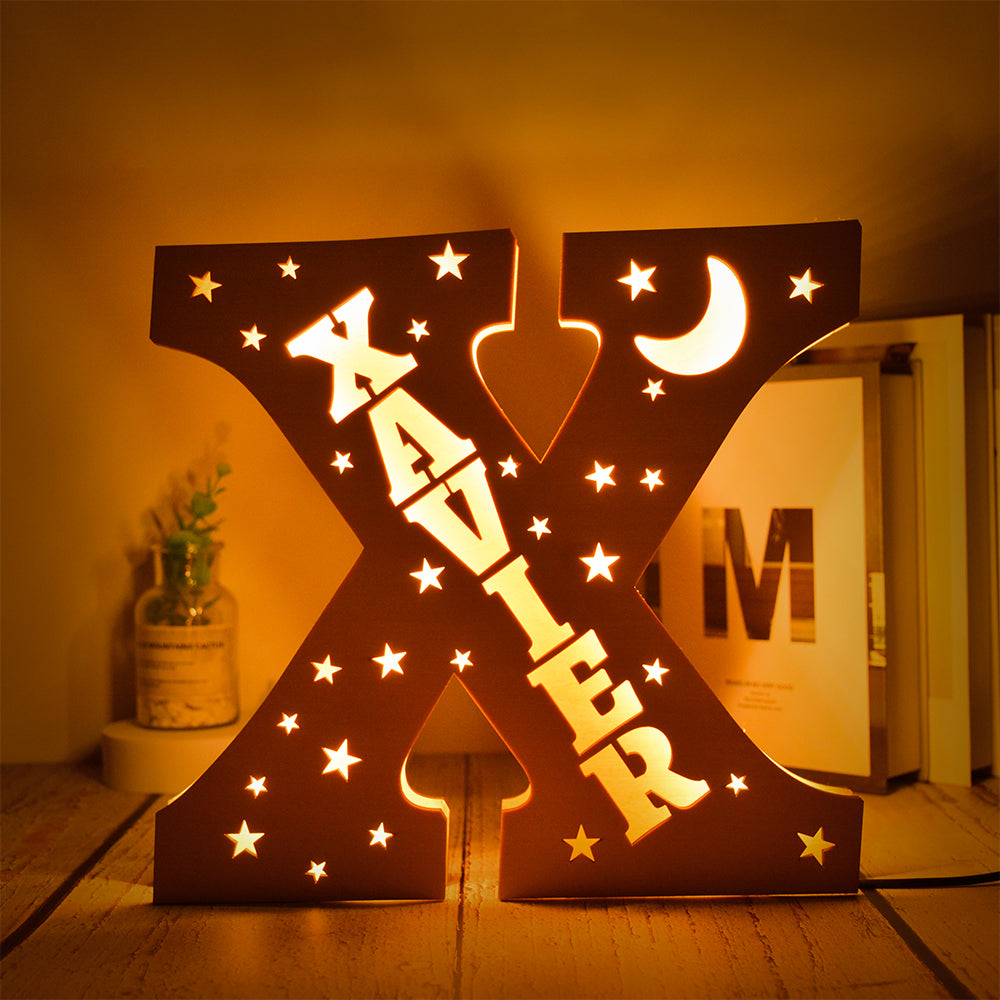 Custom 26 Letters Hollow with Stars Wooden Lamp