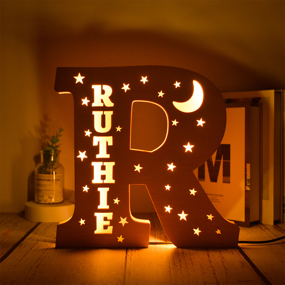 Custom 26 Letters Hollow with Stars Wooden Lamp