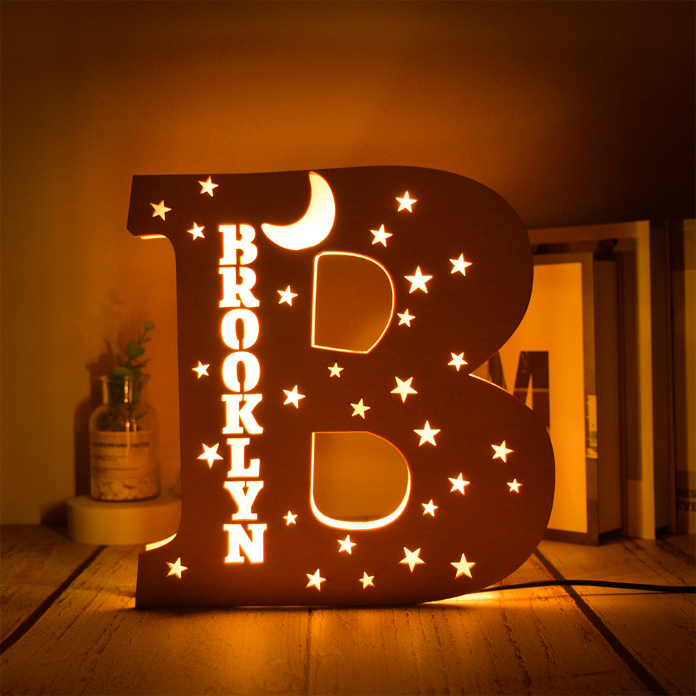 Custom 26 Letters Hollow with Stars Wooden Lamp