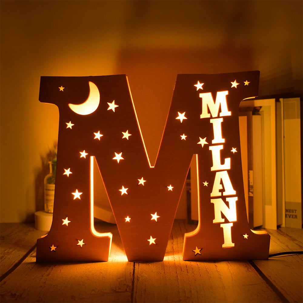 Custom 26 Letters Hollow with Stars Wooden Lamp