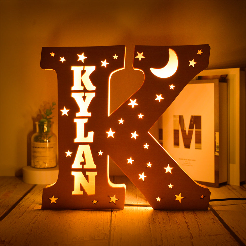 Custom 26 Letters Hollow with Stars Wooden Lamp