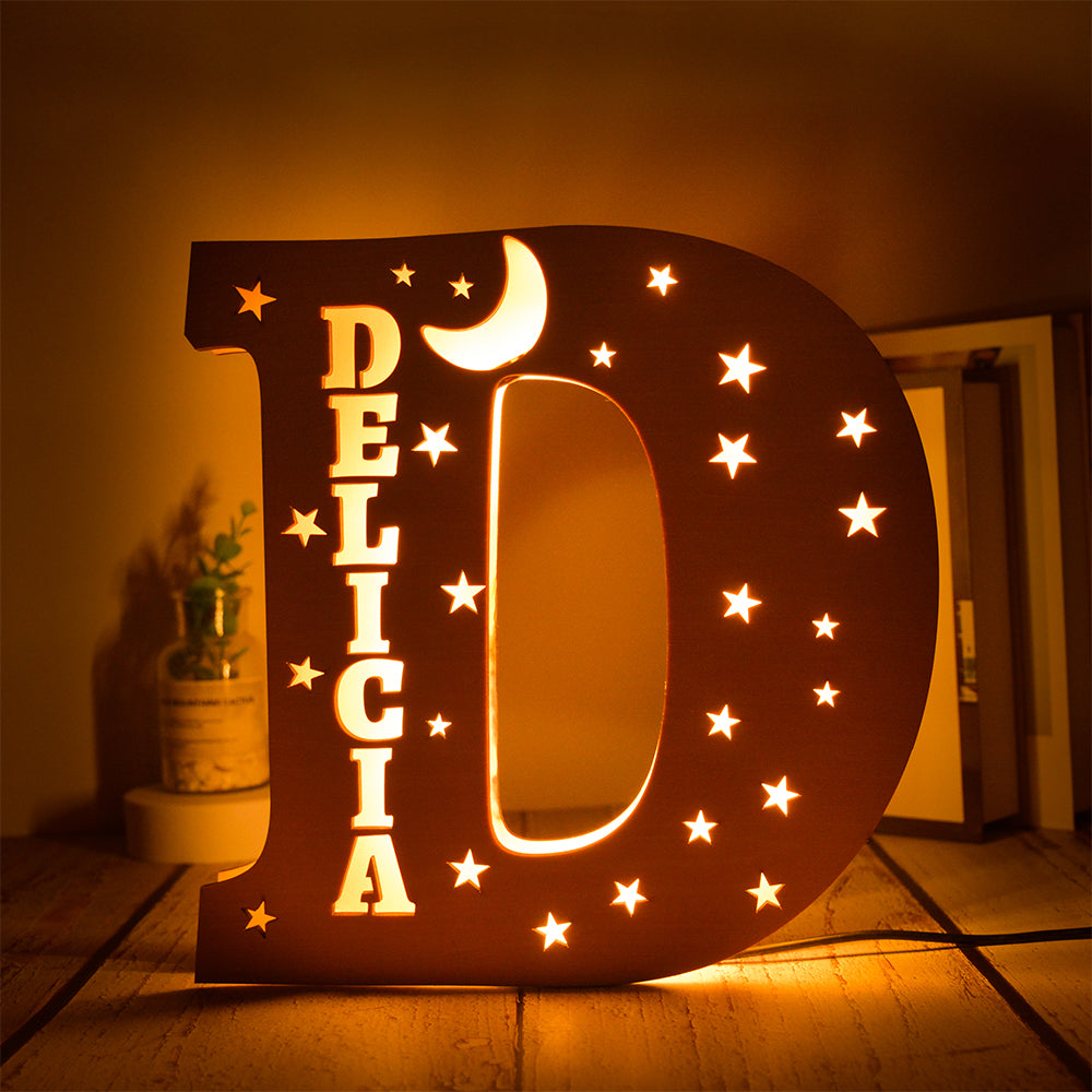 Custom 26 Letters Hollow with Stars Wooden Lamp