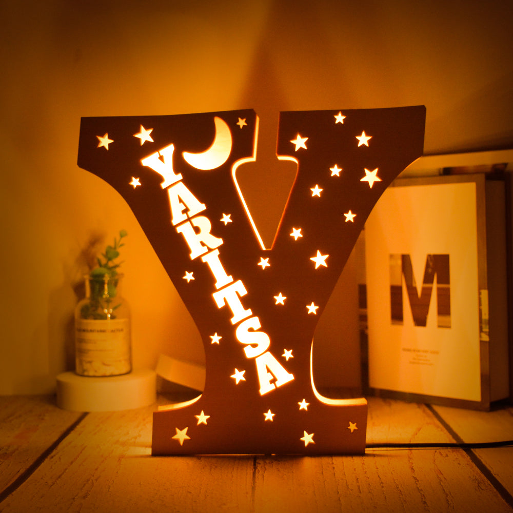 Custom 26 Letters Hollow with Stars Wooden Lamp